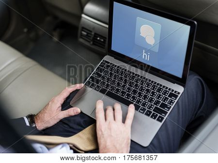 Hands Laptop Chat Conversation Bubble Graphic