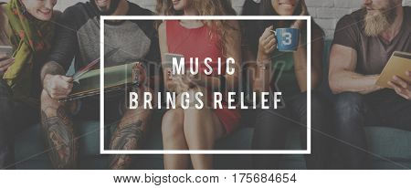 Group of People Music Brings Relief Word