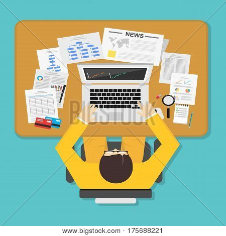 Businessman workplace concept. Professional business person analyzing business statistics. Business analyst. Business document