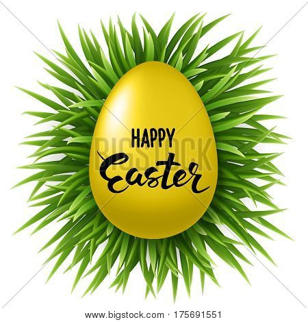 Happy Easter Lettering on Easter eggs in a field of grass