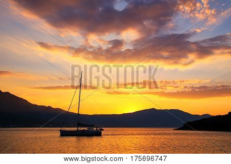 Sunrise Over Peljesac Peninsula And Peljeski Strait, Korcula, Croatia.