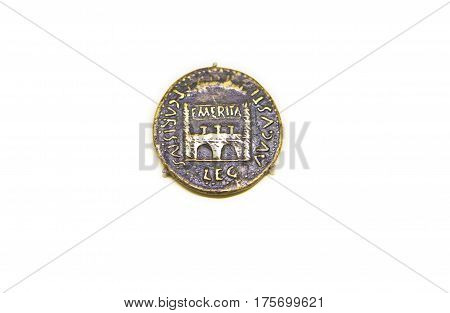 As of Emerita Augusta with the city door 23 BC. Isolated over white background