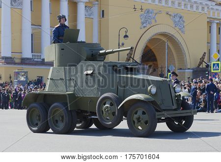 SAINT PETERSBURG, RUSSIA - MAY 09, 2015: Armored car BA-3 at the parade in honor of Victory day