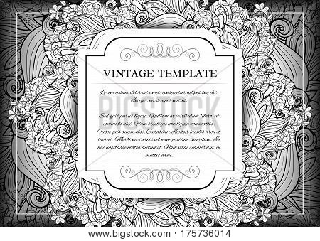 Vector Mohochrome Floral Template With Place For Text
