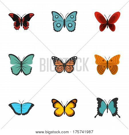 Exotic butterflies icons set. Flat illustration of 9 exotic butterflies vector icons for web