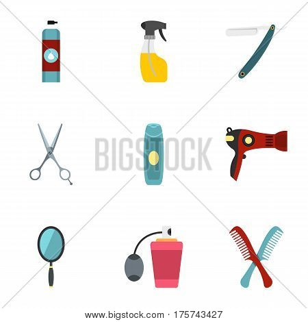 Barber tools icons set. Flat illustration of 9 barber tools vector icons for web