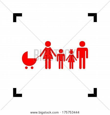 Family sign illustration. Vector. Red icon inside black focus corners on white background. Isolated.