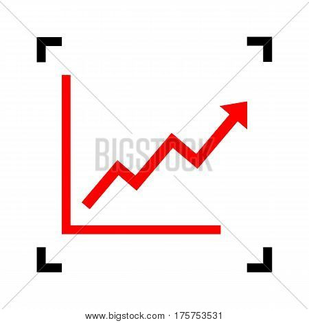 Growing bars graphic sign. Vector. Red icon inside black focus corners on white background. Isolated.