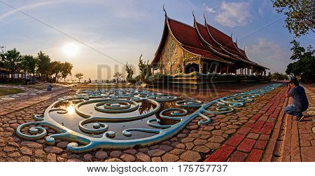 Ubonrachathani,Thailand -  Feb 25 , 2017 : Panorama of Thai church in Watsirindhornwararam