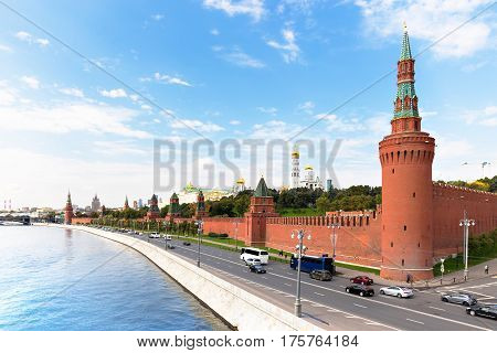 Kremlyovskaya embankment in Moscow view from the river