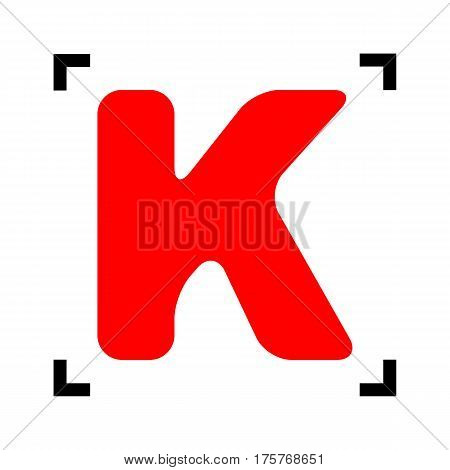 Letter K sign design template element. Vector. Red icon inside black focus corners on white background. Isolated.