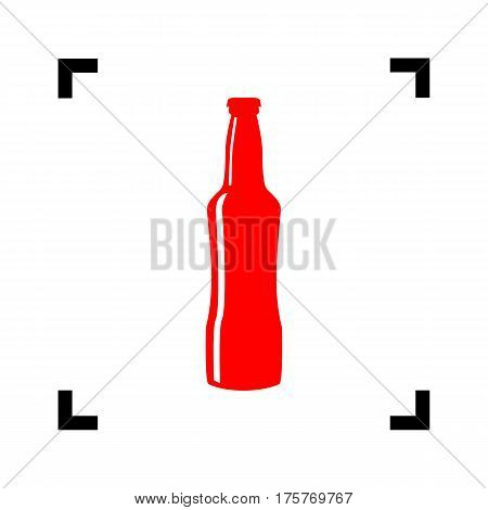 Beer bottle sign. Vector. Red icon inside black focus corners on white background. Isolated.