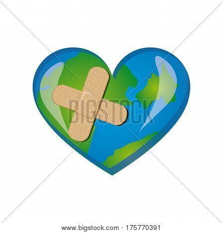 earth planet heart with band aid icon, vector illustraction design
