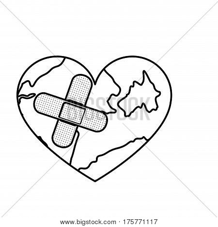 figure earth planet heart with band aid icon, vector illustraction design