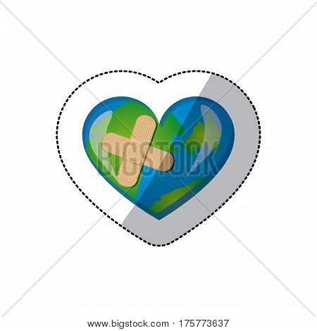 color earth planet heart with band aid icon, vector illustraction design