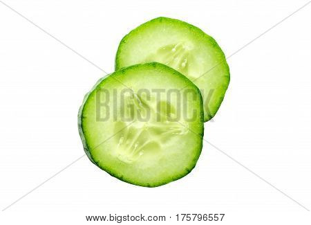 Fresh slice cucumber isolated on white background.