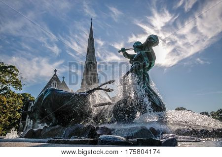 St. Alban’s Church And Gefion Fountain In Copenhagen