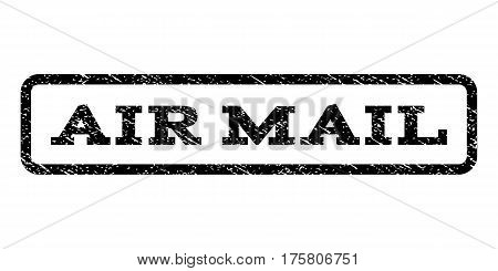 Air Mail watermark stamp. Text caption inside rounded rectangle with grunge design style. Rubber seal stamp with scratched texture. Vector black ink imprint on a white background.