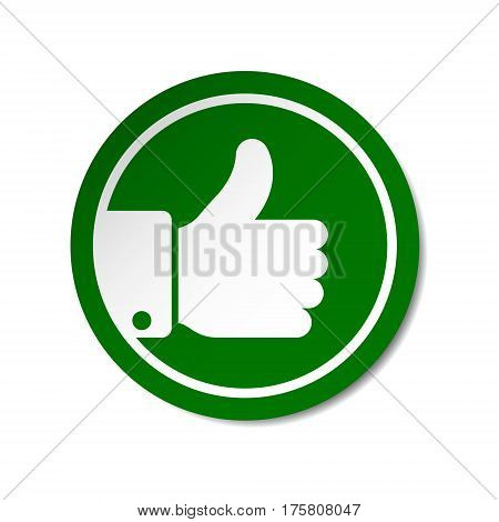 Green thumb up button round sticker. Vector sign.