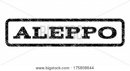Aleppo watermark stamp. Text tag inside rounded rectangle frame with grunge design style. Rubber seal stamp with scratched texture. Vector black ink imprint on a white background.