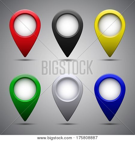 Set of bright map pointers vector iolated blank naviation sign collection.