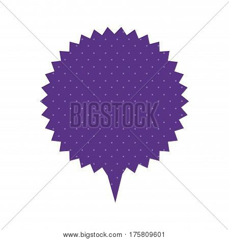 circular speech with sawtooth contour and tail with purple background with dots vector illustration