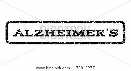 Alzheimer'S watermark stamp. Text caption inside rounded rectangle with grunge design style. Rubber seal stamp with scratched texture. Vector black ink imprint on a white background.