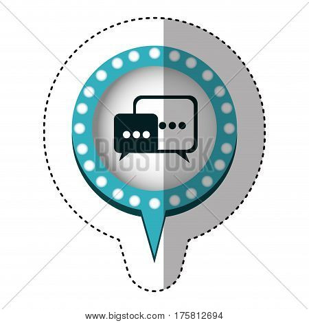 sticker with dialogue in circular speech with blue contour with dotted and tail vector illustration