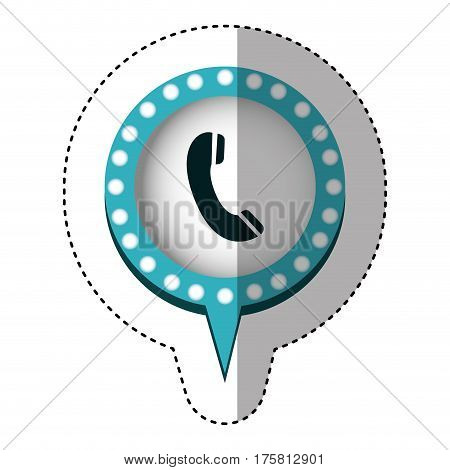 sticker of telephone in circular speech with blue contour with dotted and tail vector illustration