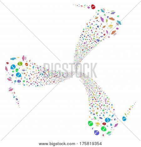 UFO Symbols fireworks swirl rotation. Vector illustration style is flat bright multicolored iconic symbols on a white background. Object whirl organized from random symbols.