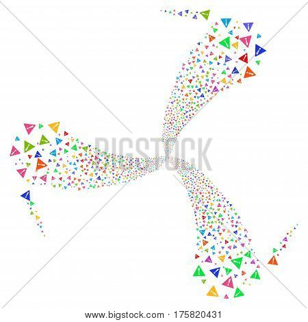 Warning fireworks swirl rotation. Vector illustration style is flat bright multicolored iconic symbols on a white background. Object whirlpool combined from random design elements.