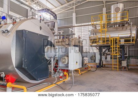 Gas boilers in gas boiler room for steam production