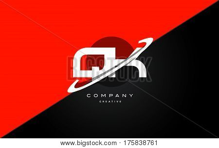 Qk Q K  Red Black Technology Alphabet Company Letter Logo Icon