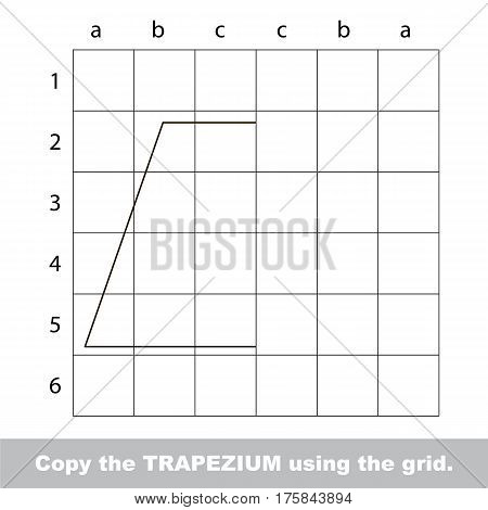 Finish the simmetry picture using grid sells, vector kid educational game for preschool kids, the drawing tutorial with easy game level for half of Trapezium.