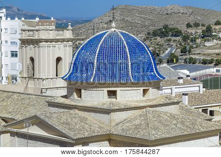 foreground of dome and bell tower of san bartolome church in the city of Petrer province of alicante spain