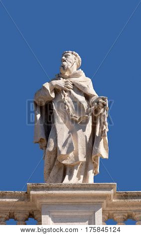 ROME, ITALY - SEPTEMBER 02:  St. John of Matha, fragment of colonnade of St. Peters Basilica. Papal Basilica of St. Peter in Vatican, Rome, Italy on September 02, 2016.