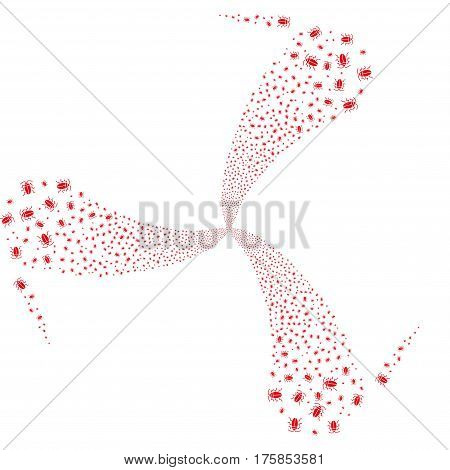 Cucaracha fireworks swirl rotation. Vector illustration style is flat red iconic symbols on a white background. Object spiral created from random pictographs.