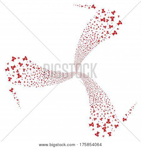 Devil fireworks swirl rotation. Vector illustration style is flat red iconic symbols on a white background. Object whirlpool created from random design elements.