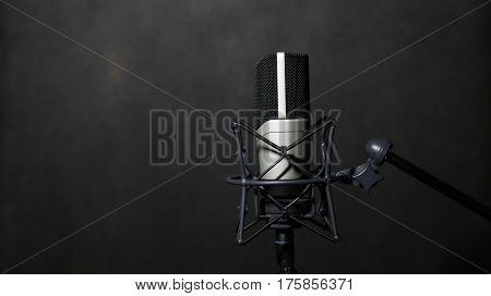 Professional Microphone in Recording Studio Professional Studio Background with space for text