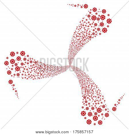 Gear fireworks swirl rotation. Vector illustration style is flat red iconic symbols on a white background. Object whirl combined from random symbols.
