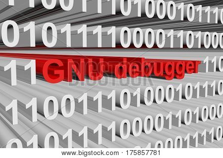 gnu debugger in the form of binary code, 3D illustration