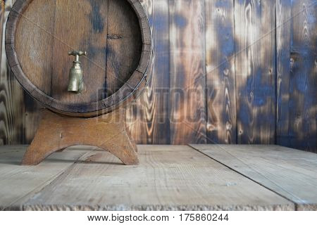 background of barrel and worn old table of wood