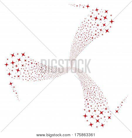 Space Star fireworks swirl rotation. Vector illustration style is flat red iconic symbols on a white background. Object twirl made from random pictographs.