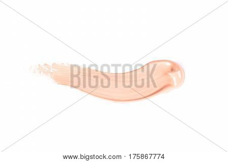 liquid foundation paint strokes isolated on white. Cosmetic liquid foundation isolated on white background, tone cream smudged, concealer. Smear stroke