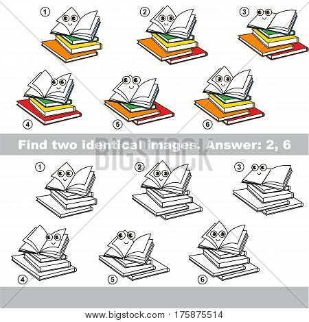 Find design difference, the task is to find similar objects, the educational kid matching game for preschool kids with easy gaming level to compare items and find two same Textbooks.