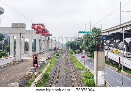 Construction Site Of Sky Train Bangsue-rangsit
