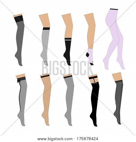 Vector sets of different women pantyhose. Woman underwear and fishnet stocking.