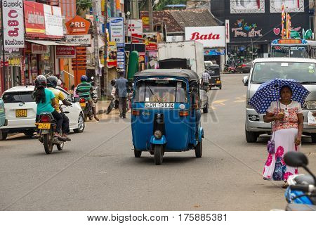 Mirissa, Sri Lanka - January 01, 2017: Tuk-tuk Moto Taxi On The Street. Famous Thai Moto-taxi Called