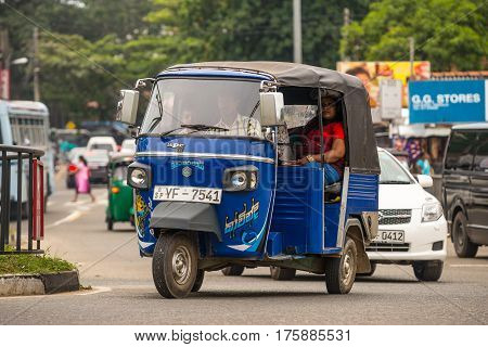 Mirissa, Sri Lanka - January 01, 2017: Tuk-tuk Moto Taxi On The Street. Famous Thai Moto-taxi Called