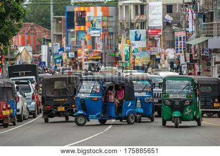 Mirissa, Sri Lanka - January 01, 2017: Tuk-tuk Moto Taxi On The Street. Famous Thai Moto-taxi Called